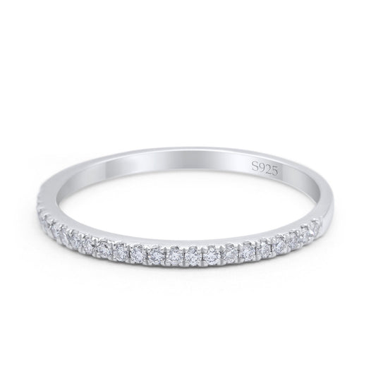 Half Eternity Band Wedding Ring Round Simulated Cubic Zirconia (2mm)