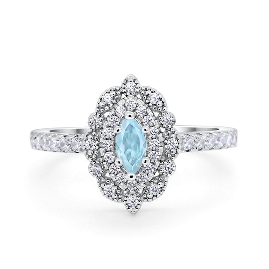 Art Deco Marquise Wedding Ring Simulated Aquamarine CZ