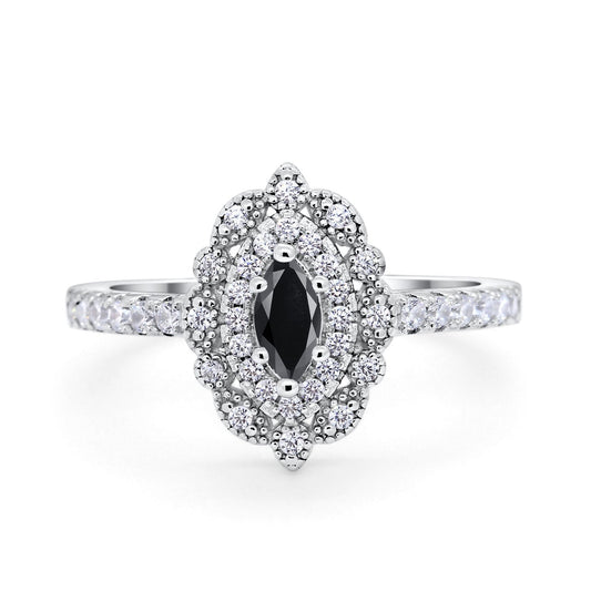 Art Deco Marquise Wedding Ring Simulated Black CZ