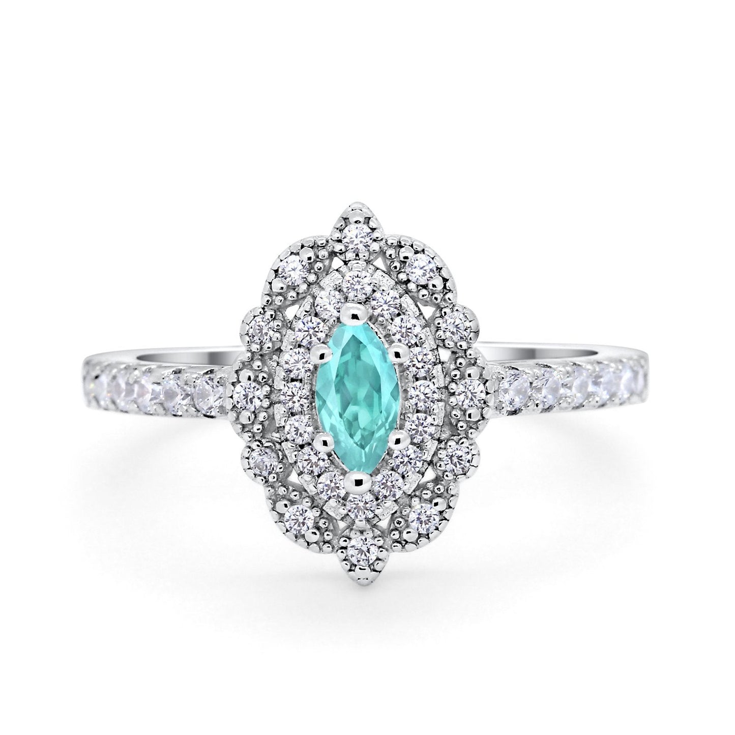 Art Deco Marquise Wedding Ring Simulated Paraiba Tourmaline CZ