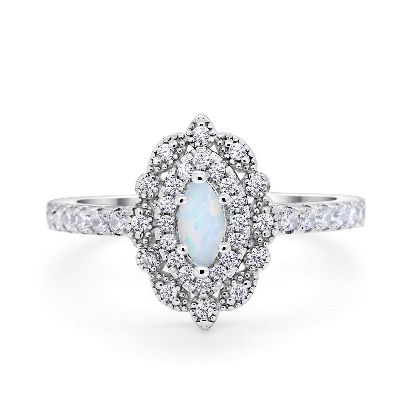 Art Deco Marquise Wedding Ring Lab Created White Opal