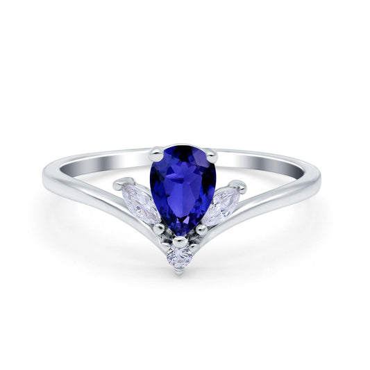 Teardrop Pear Art Deco Engagement Ring Simulated Blue Sapphire CZ