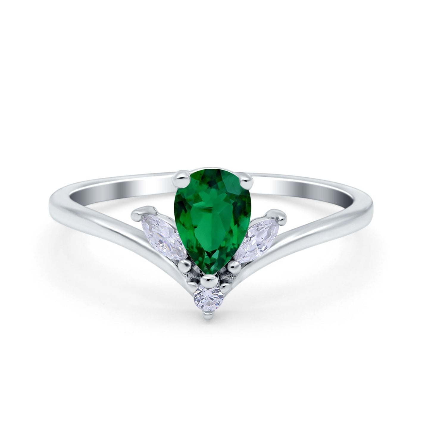 Teardrop Pear Art Deco Engagement Ring Simulated Green Emerald CZ