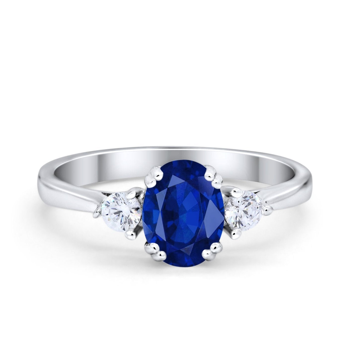 Three Stone Wedding Ring Oval Simulated Blue Sapphire CZ