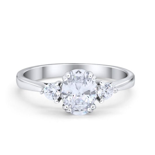 Three Stone Oval Simulated Cubic Zirconia Wedding Ring