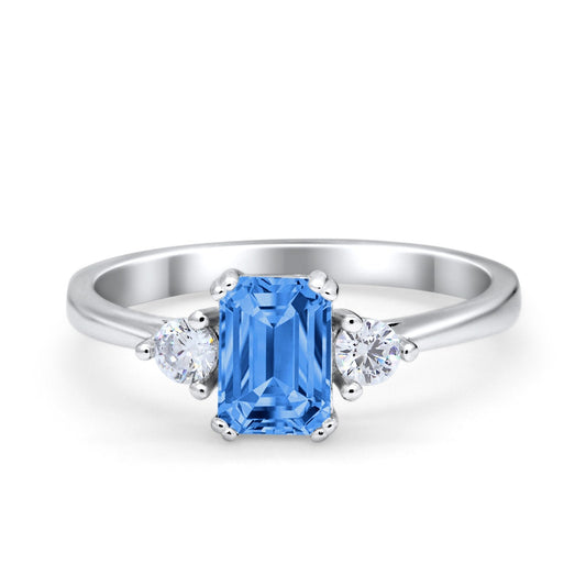 Emerald Cut Simulated Blue Topaz CZ Wedding Ring