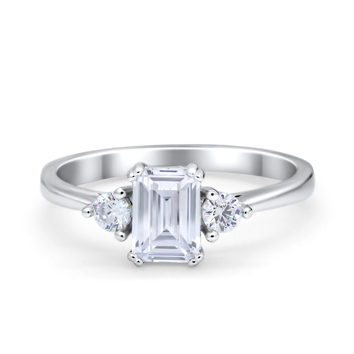 Emerald Cut Round Simulated Cubic Zirconia Wedding Ring