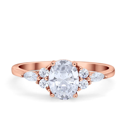 Art Deco Vintage Oval Wedding Engagement Ring Rose Tone, Simulated Cubic Zirconia