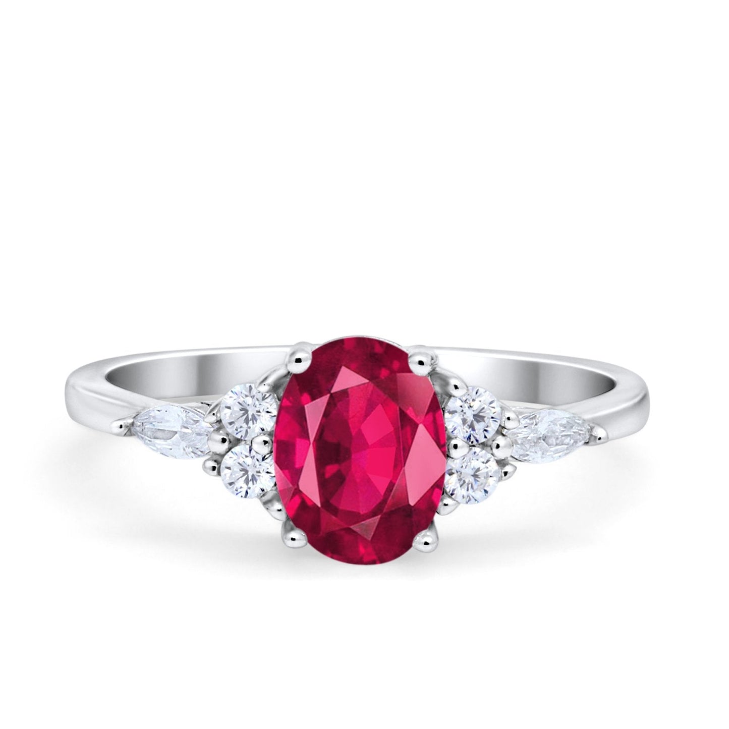 Art Deco Oval Wedding Ring Marquise Simulated Ruby CZ