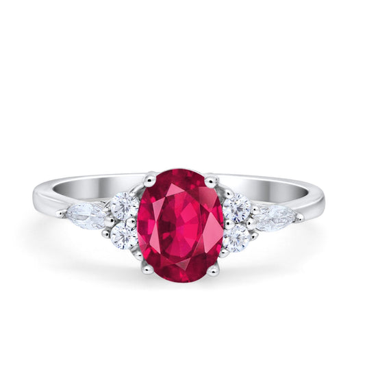 Art Deco Oval Wedding Ring Marquise Simulated Ruby CZ