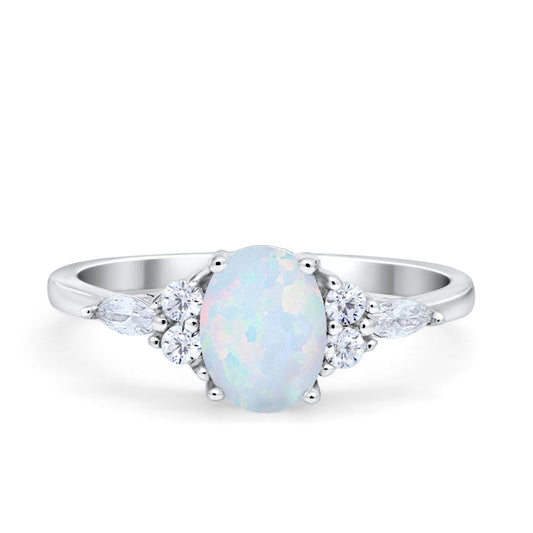 Art Deco Oval Wedding Ring Marquise Lab Created White Opal