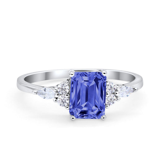 Art Deco Emerald Cut Simulated Tanzanite CZ Wedding Ring