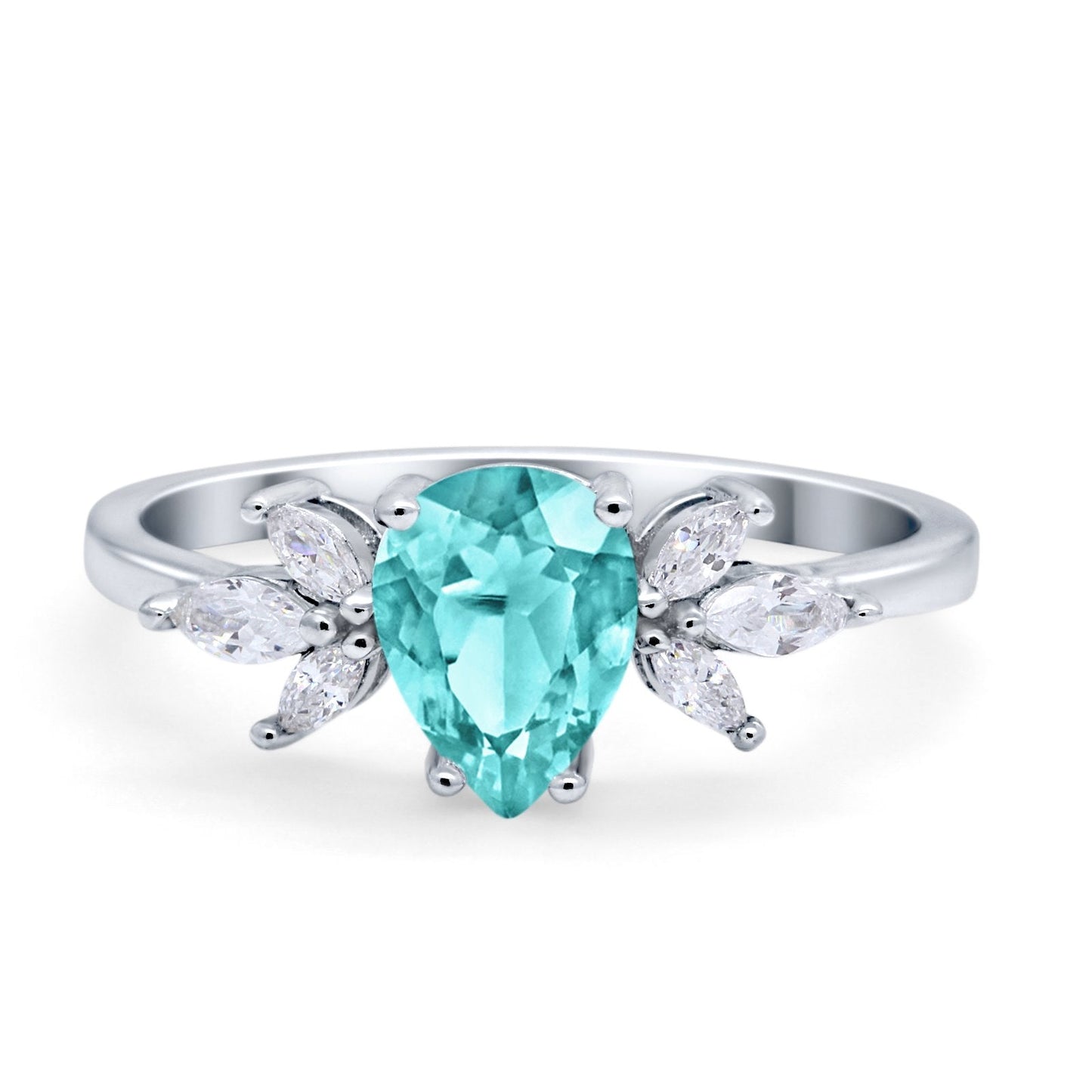 Teardrop Pear Wedding Ring Simulated Paraiba Tourmaline CZ