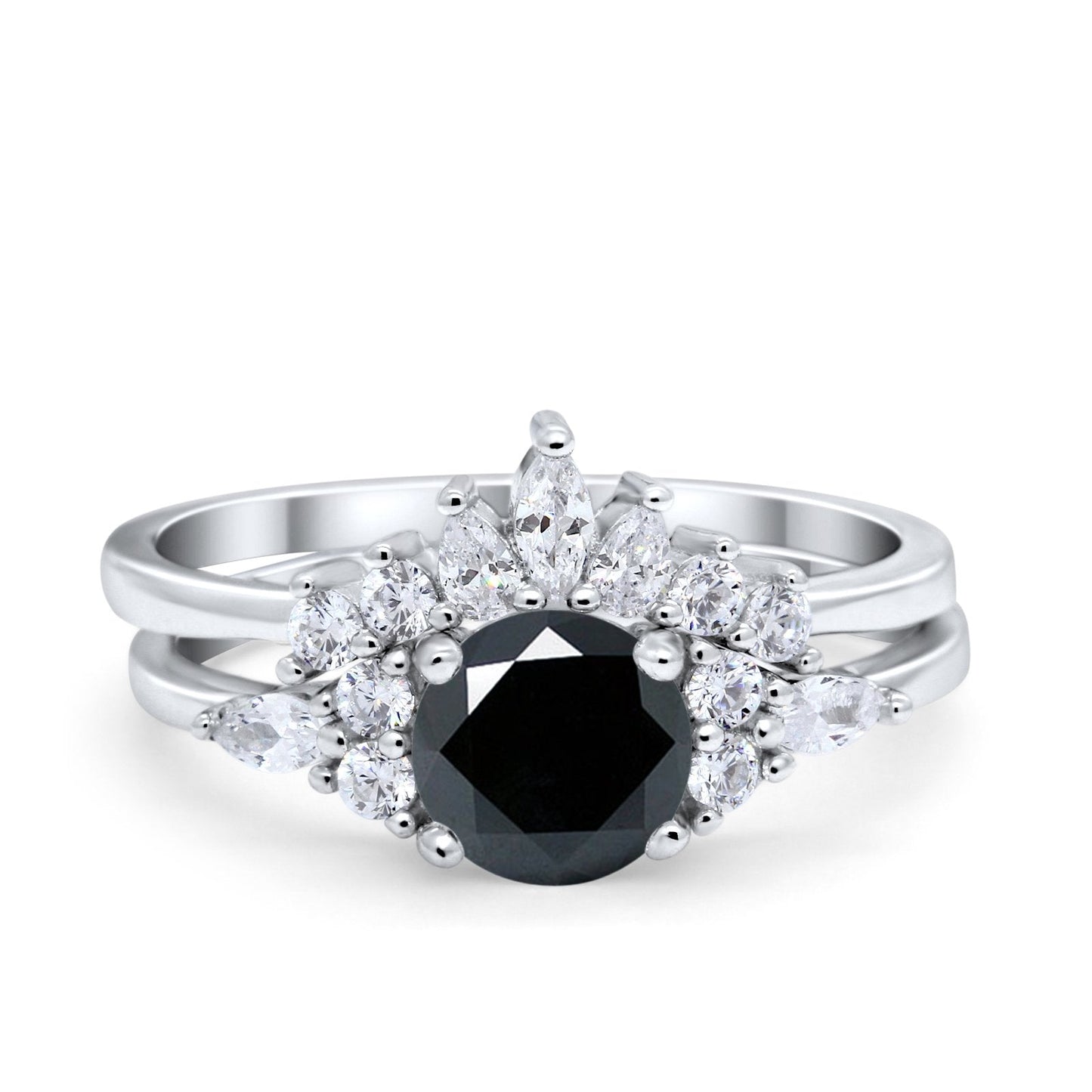 Two Piece Wedding Ring Round Simulated Black CZ