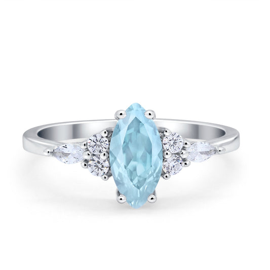 Vintage Style Wedding Ring Marquise Simulated Aquamarine CZ