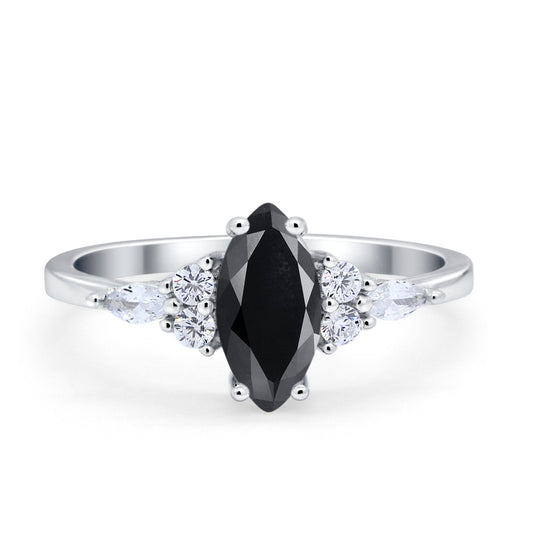 Vintage Style Marquise Simulated Black CZ Wedding Ring