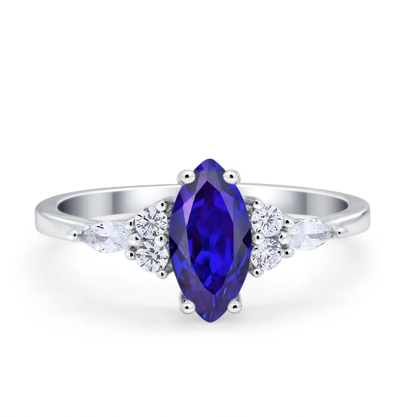 Vintage Style Wedding Ring Marquise Simulated Blue Sapphire CZ