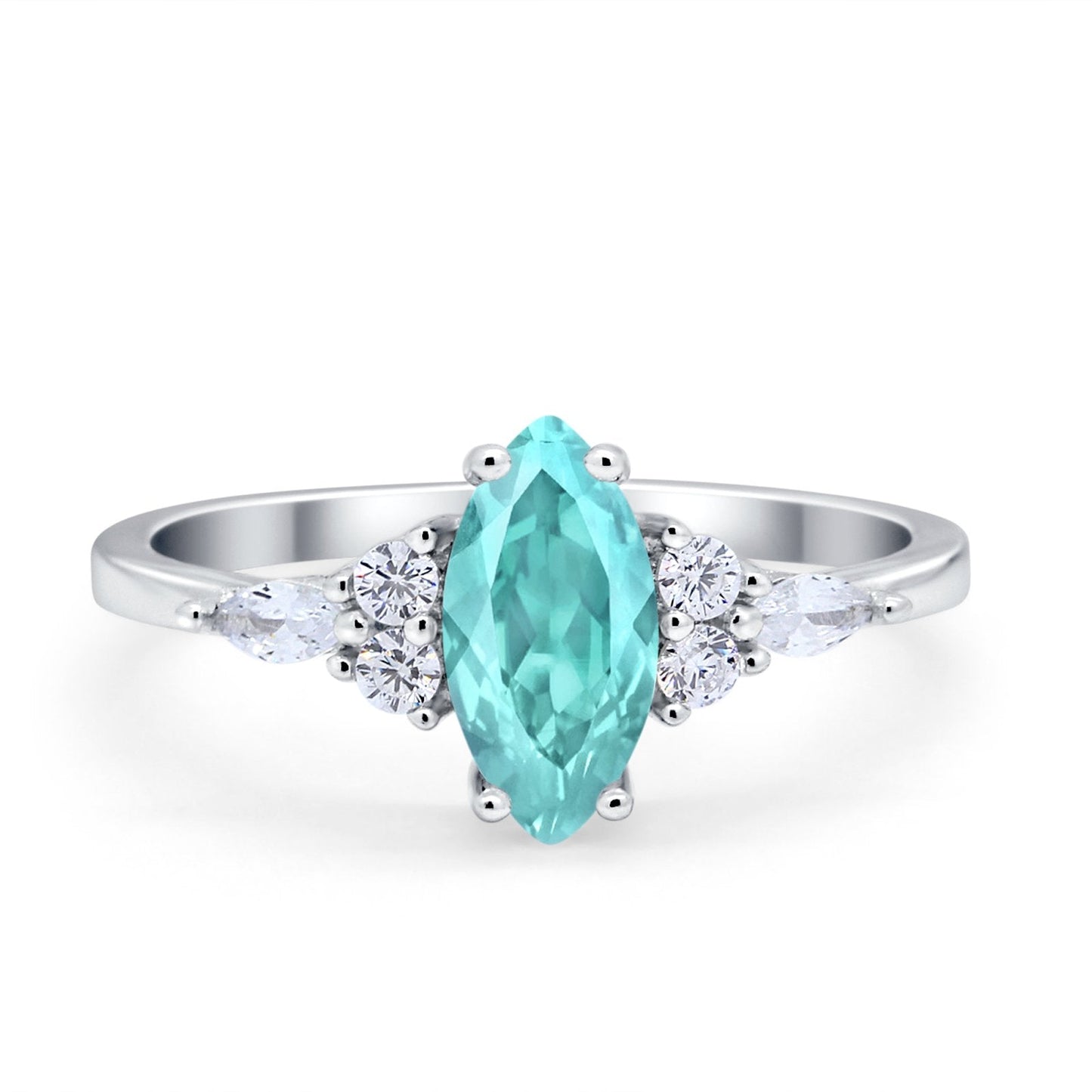 Vintage Style Marquise Wedding Ring Simulated Paraiba Tourmaline CZ