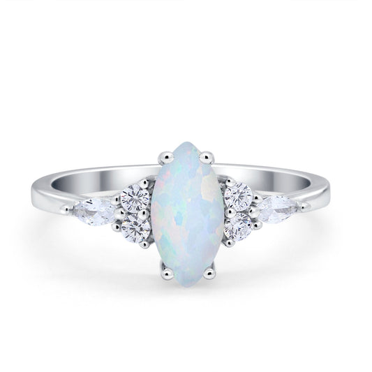 Vintage Style Wedding Ring Marquise Lab Created White Opal