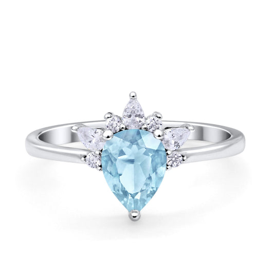 Art Deco Engagement Ring Pear Simulated Aquamarine CZ