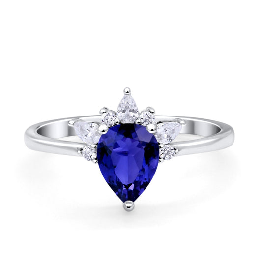 Art Deco Engagement Ring Pear Simulated Blue Sapphire CZ