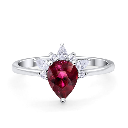 Art Deco Engagement Ring Pear Simulated Ruby CZ