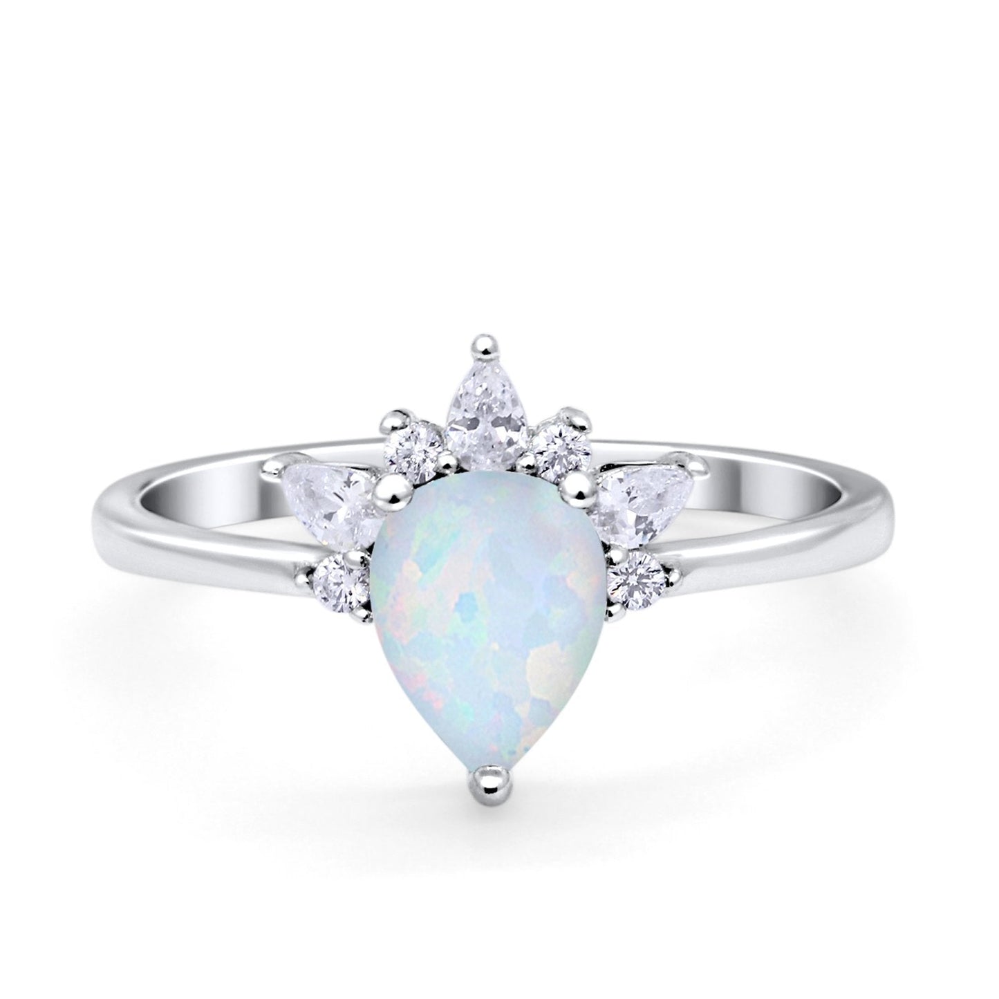 Art Deco Engagement Ring Pear Lab Created White Opal