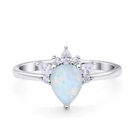 Art Deco Engagement Ring Pear Lab Created White Opal