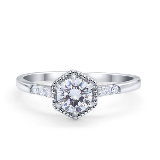 Claw Prong Accent Vintage Round Cubic Zirconia Wedding Ring