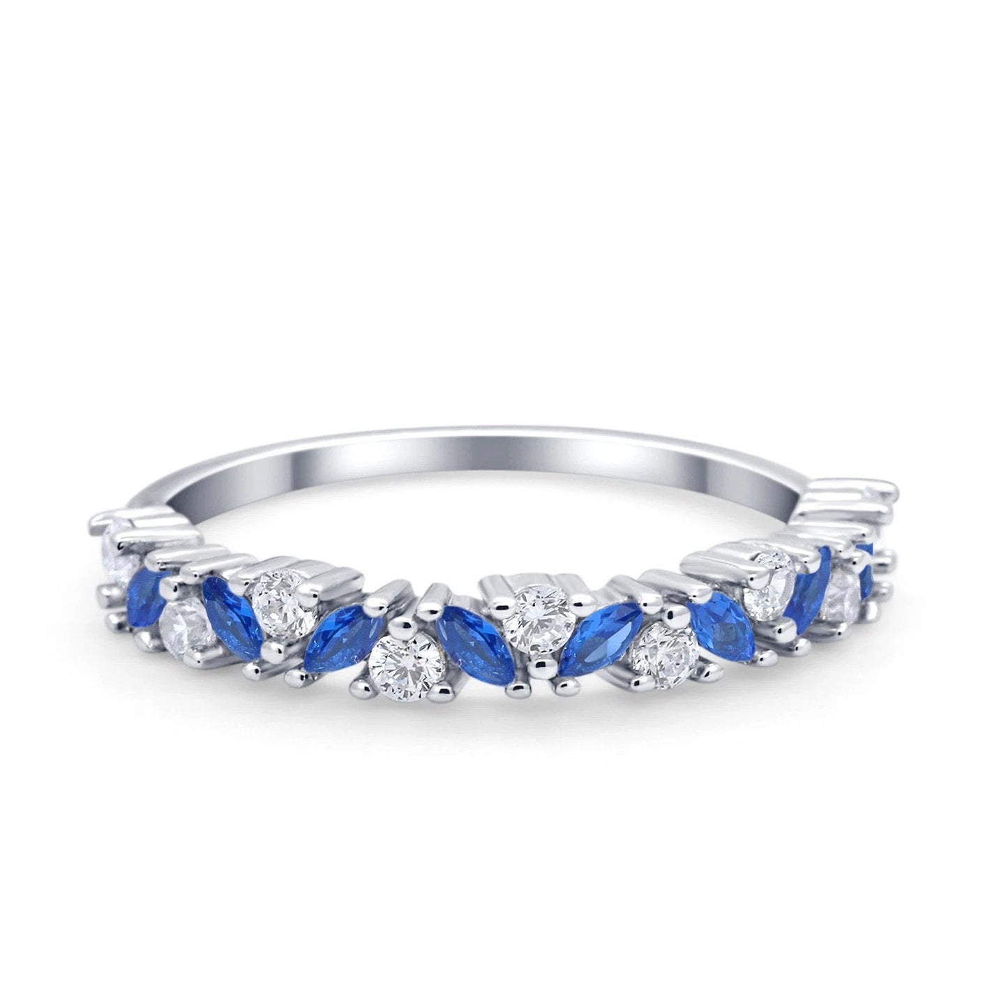 Eternity Ring Marquise Round Simulated Blue Sapphire CZ Wedding Band