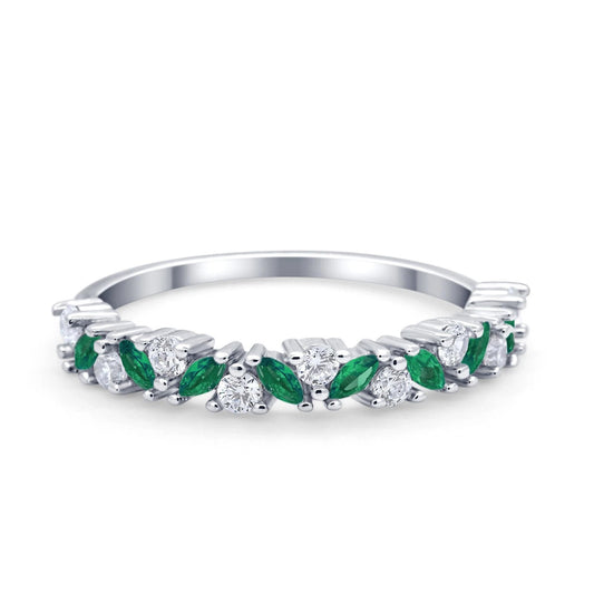 Wedding Band Eternity Ring Marquise Round Simulated Green Emerald CZ