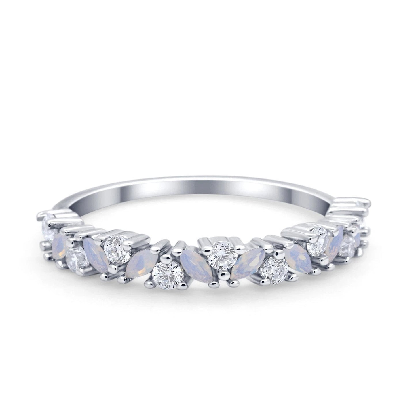 Wedding Band Eternity Ring Marquise Lab Created White Opal