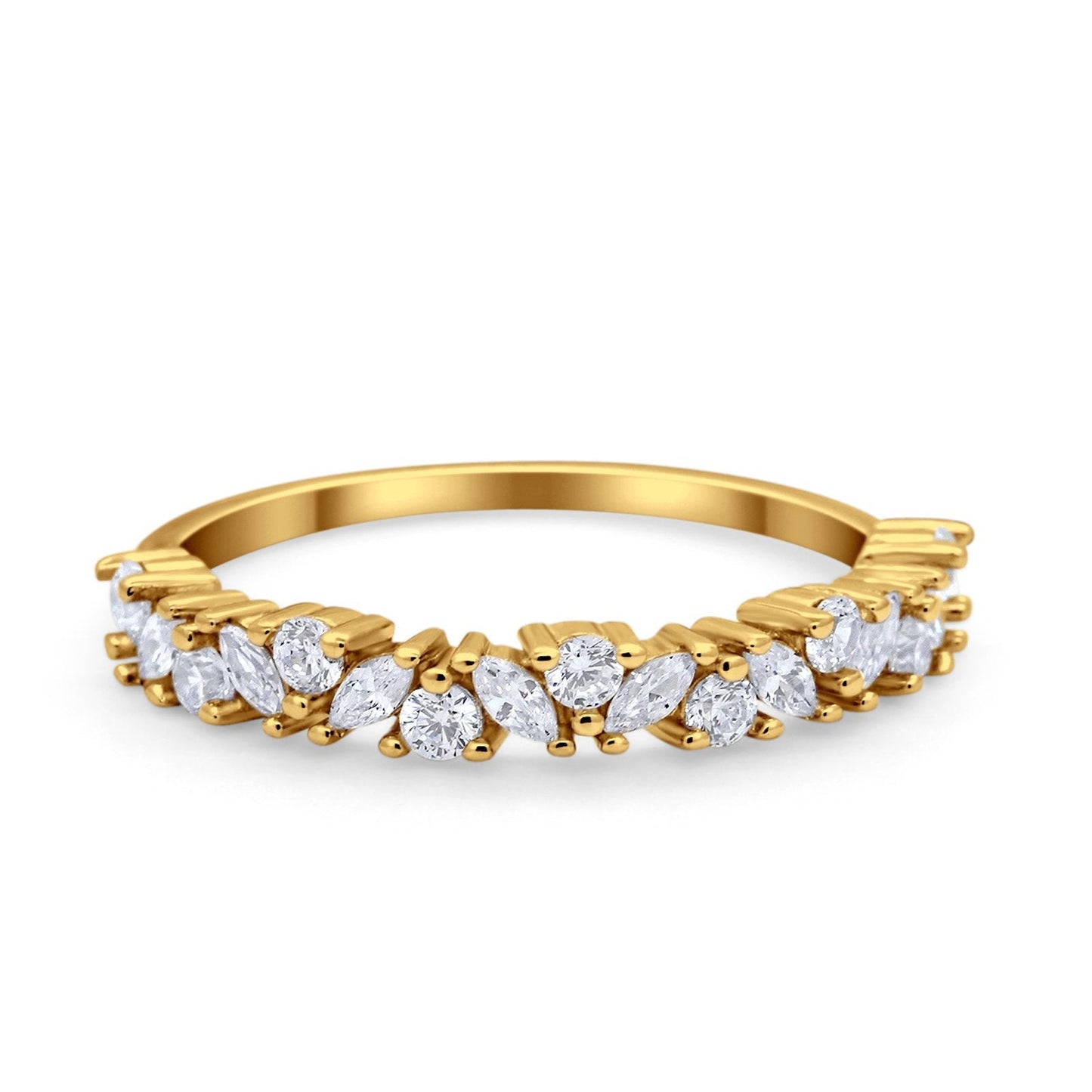 Art Deco Wedding Eternity Ring Marquise Yellow Tone, Simulated Cubic Zirconia