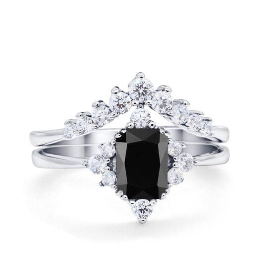 Vintage Two Piece Wedding Ring Simulated Black CZ