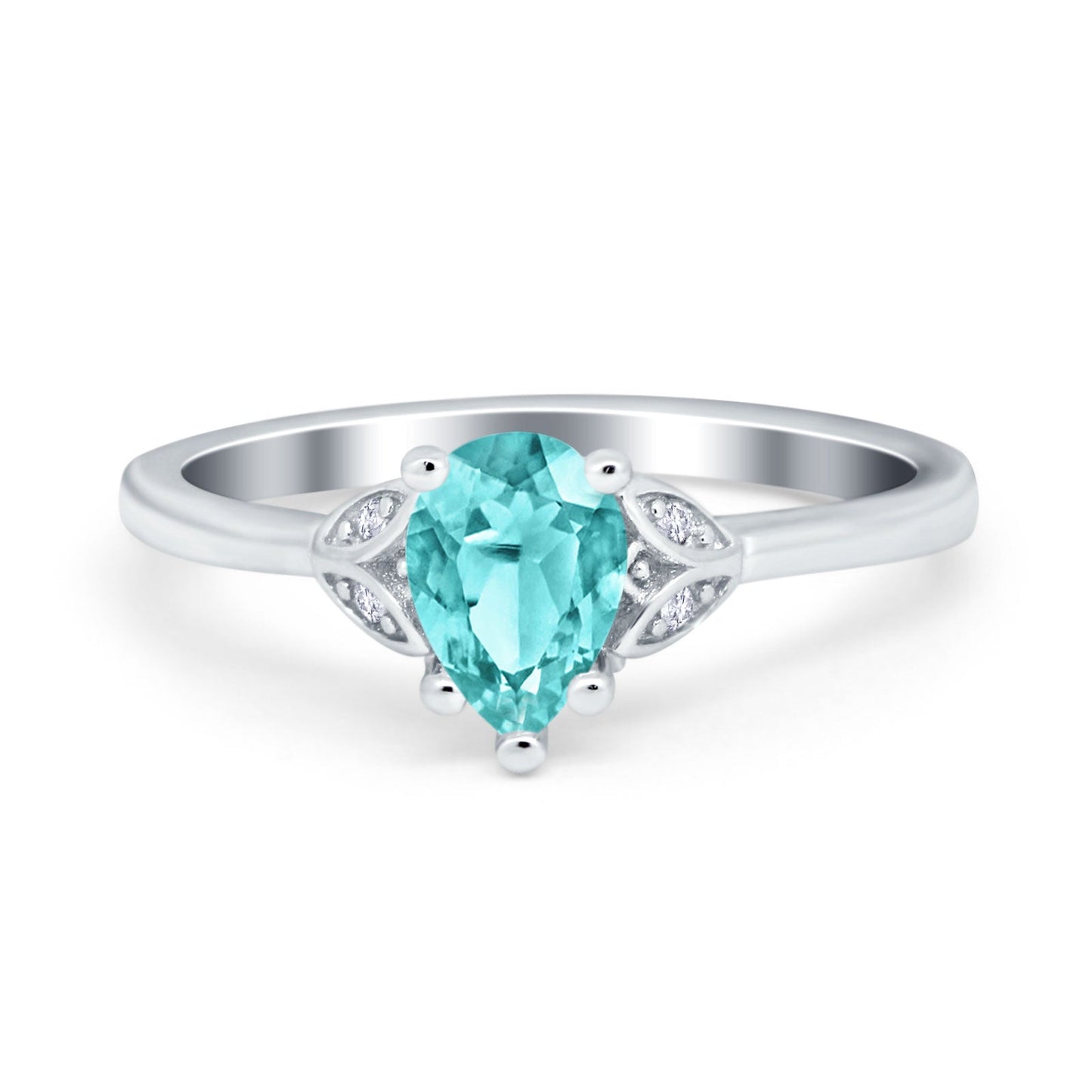 Art Deco Teardrop Engagement Ring Simulated Paraiba Tourmaline CZ