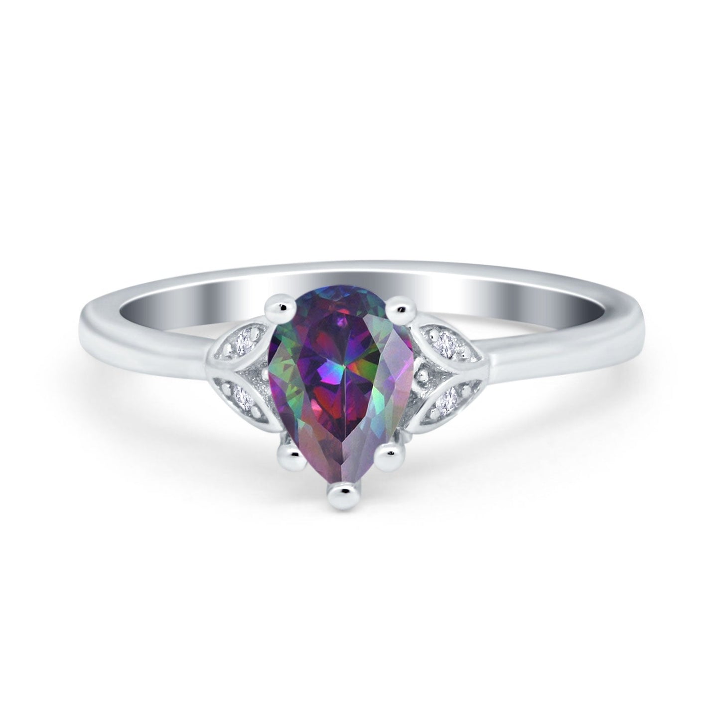 Art Deco Teardrop Engagement Ring Simulated Rainbow CZ