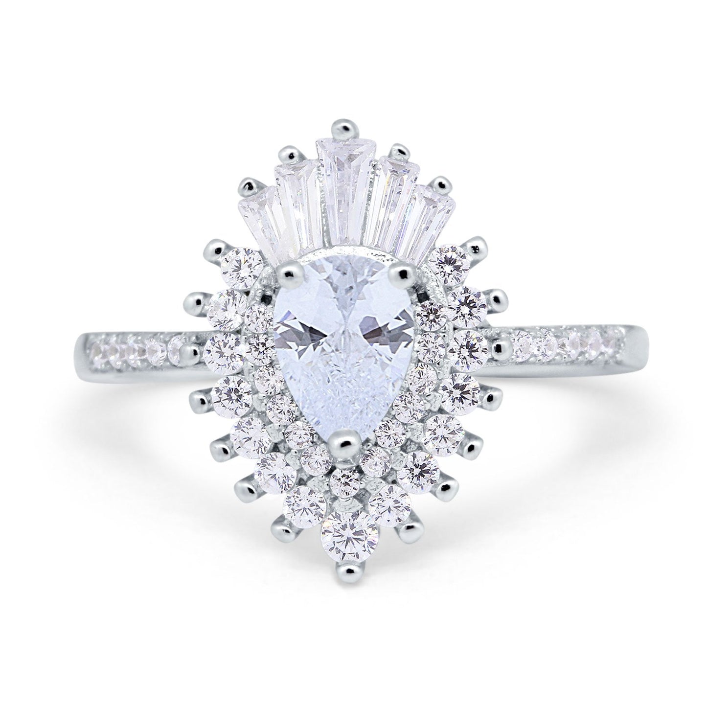 Pear Baguette Simulated Cubic Zirconia Engagement Ring