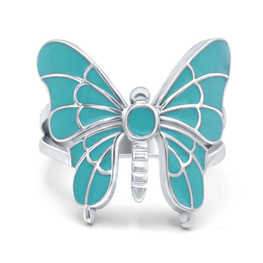 Beautiful Solitaire Simulated Turquoise Butterfly Ring