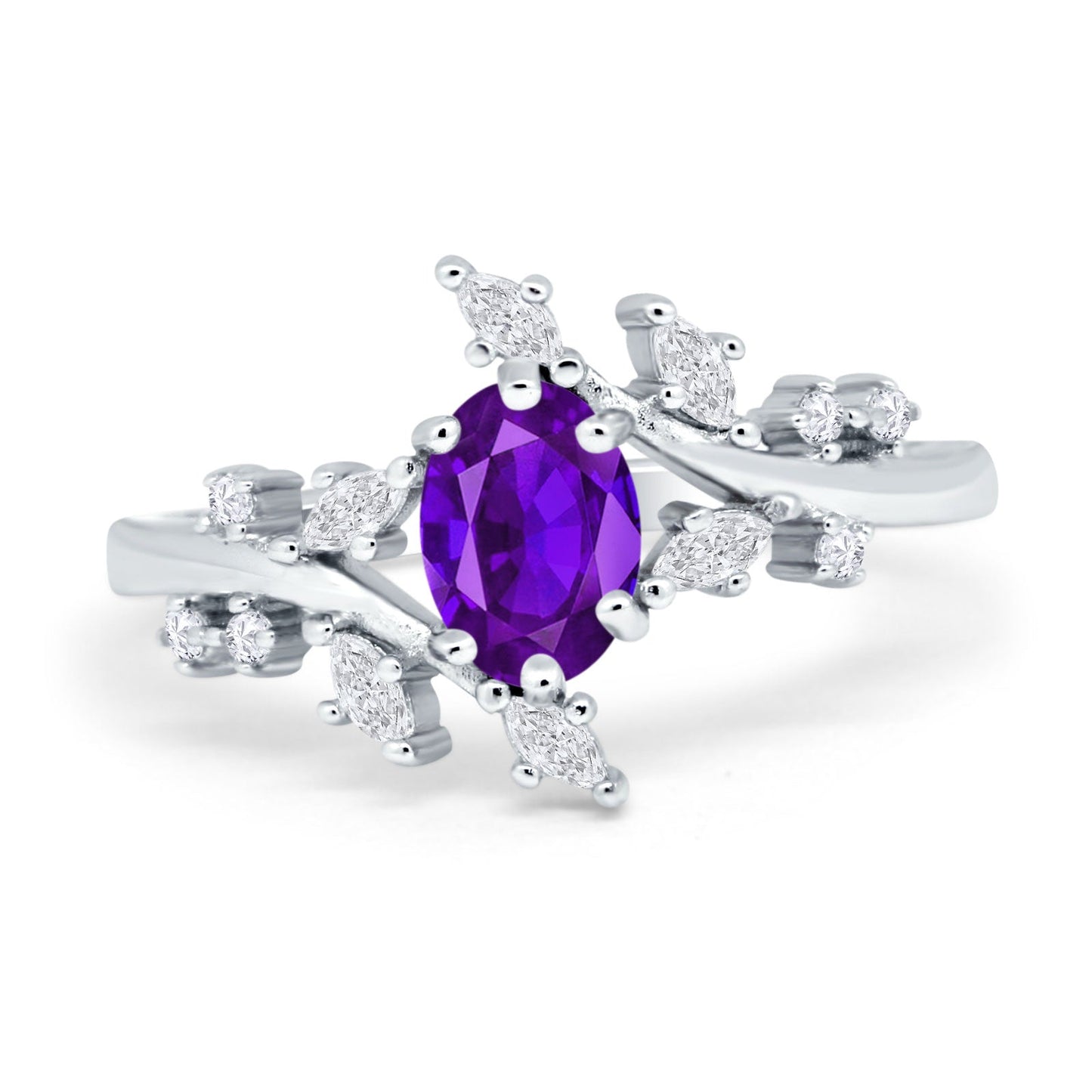 Oval Marquise Simulated Amethyst CZ Wedding Ring