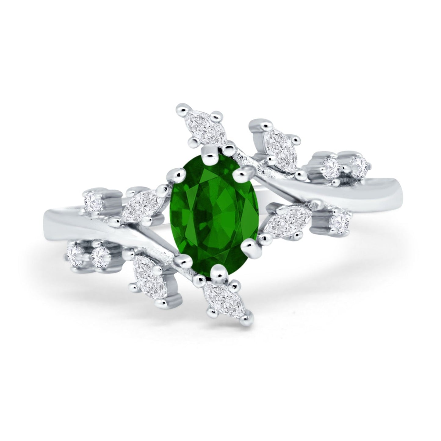 Oval Marquise Simulated Green Emerald CZ Ring