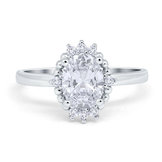 Halo Style Oval Simulated Cubic Zirconia Engagement Ring