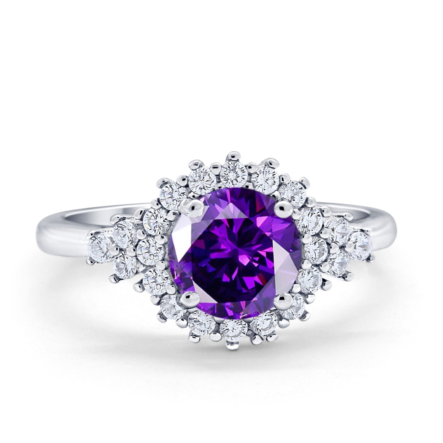 Halo Vintage Engagement Ring Round Simulated Amethyst CZ