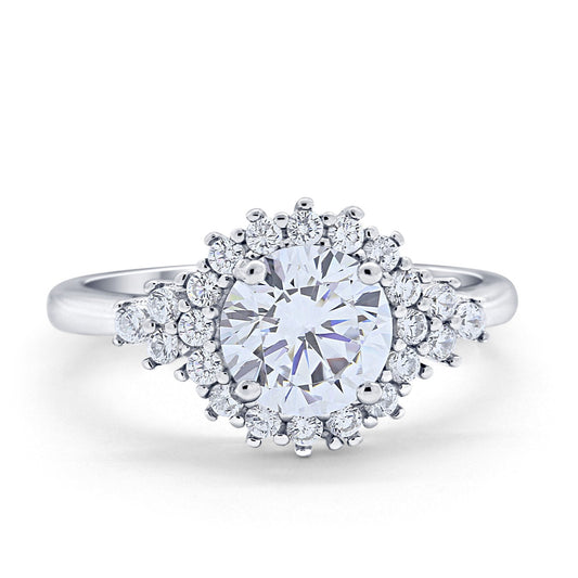 Halo Vintage Engagement Ring Round Simulated Cubic Zirconia