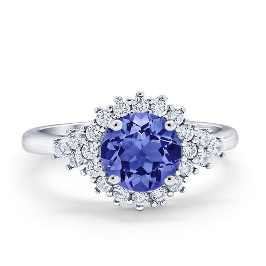 Halo Vintage Engagement Ring Round Simulated Tanzanite CZ