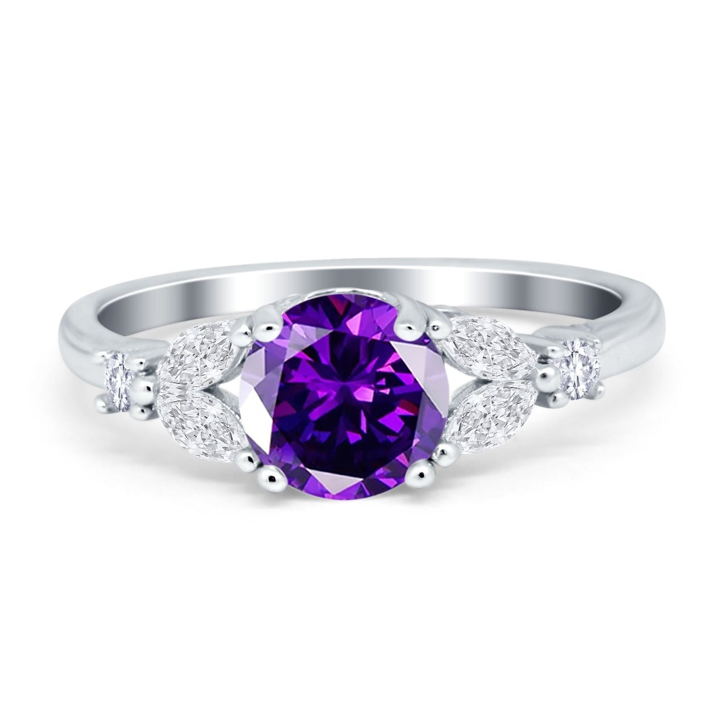 Art Deco Round Amethyst CZ Engagement Ring