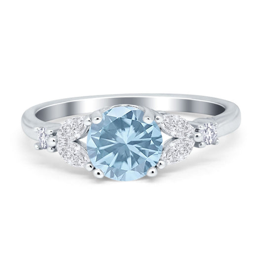 Art Deco Round Aquamarine CZ Engagement Ring