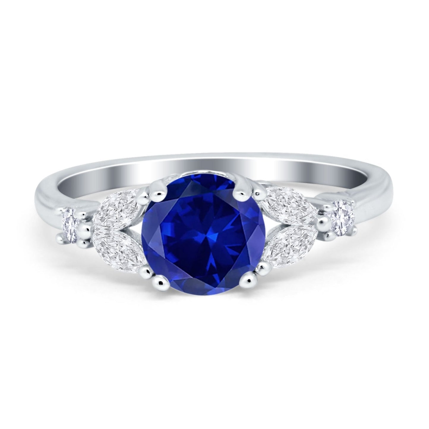 Art Deco Round Blue Sapphire CZ Engagement Ring