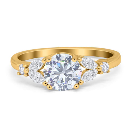 Art Deco Engagement Ring Cubic Zirconia Yellow Tone