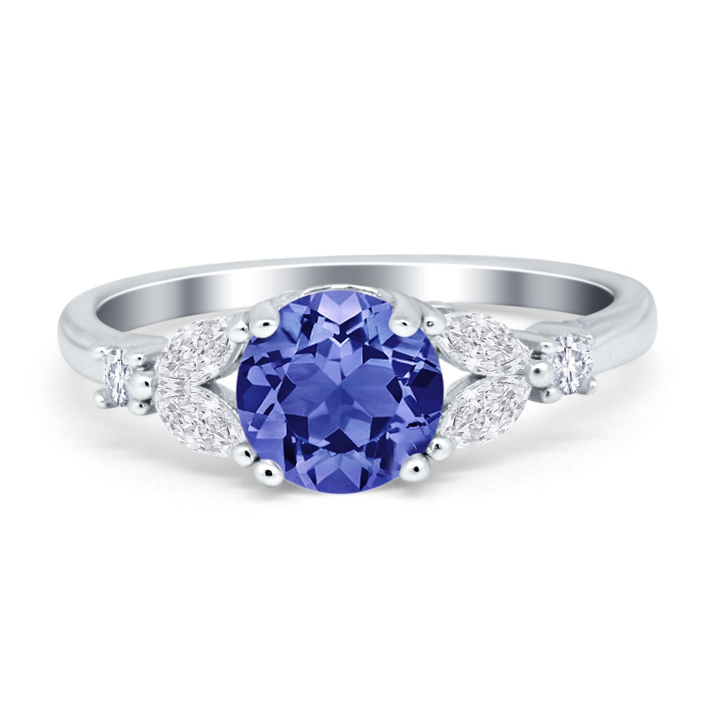 Art Deco Engagement Ring Round Tanzanite CZ