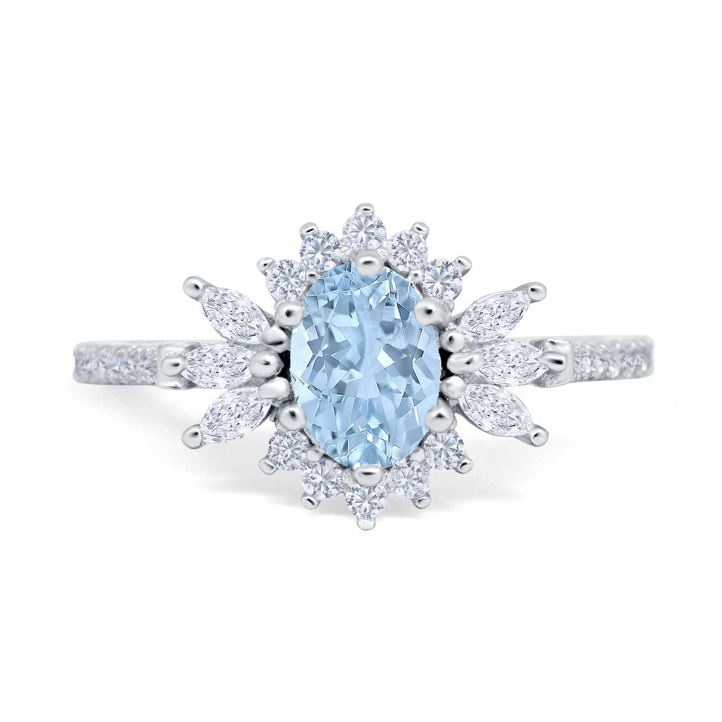 Vintage Oval Engagement Ring Simulated Aquamarine CZ